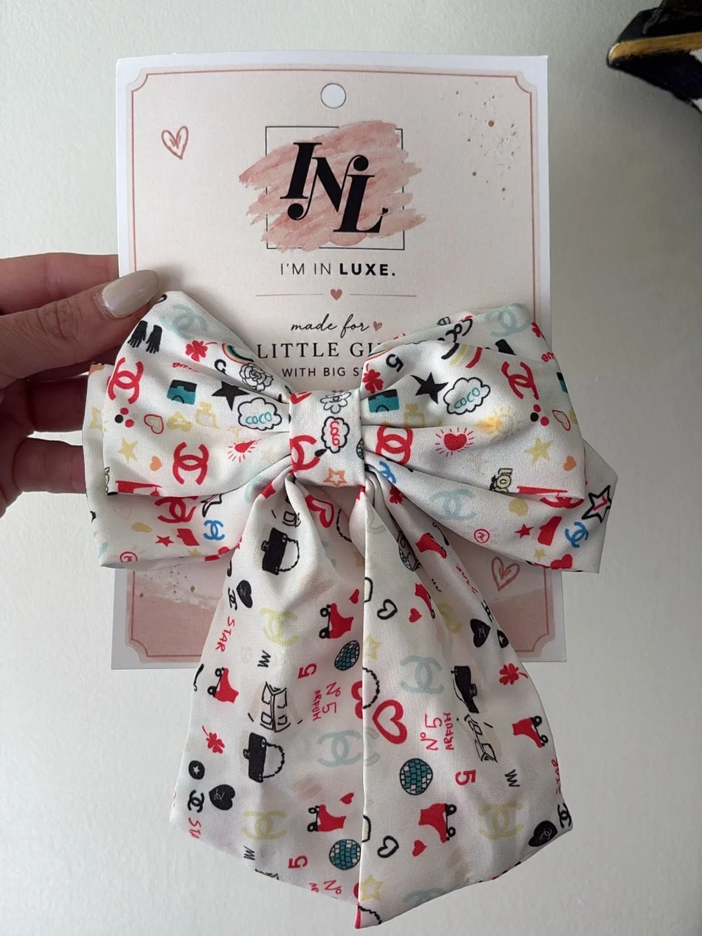 White Multi-Print Girls' Bow Hair Clip